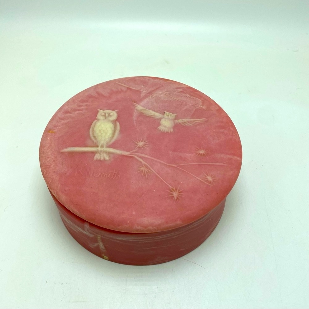Robert Nemith Hand Carved Pink Soapstone Trinket Dish